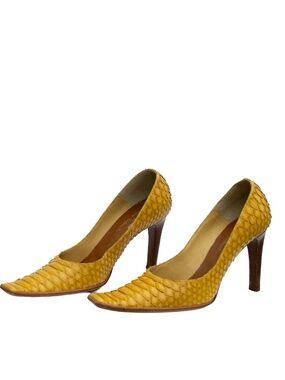 Nando Muzi for Mario Valenti Python Leather Square Toe Pumps Yellow Women’s EU 3
